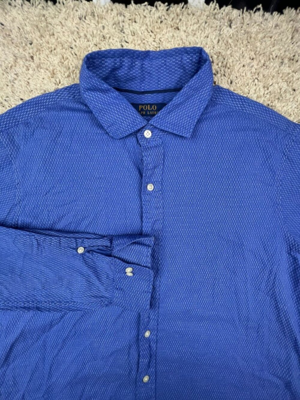 Polo Ralph Lauren Shirt Large Blue Geometric Print Button Up Long Sleeve Mens
